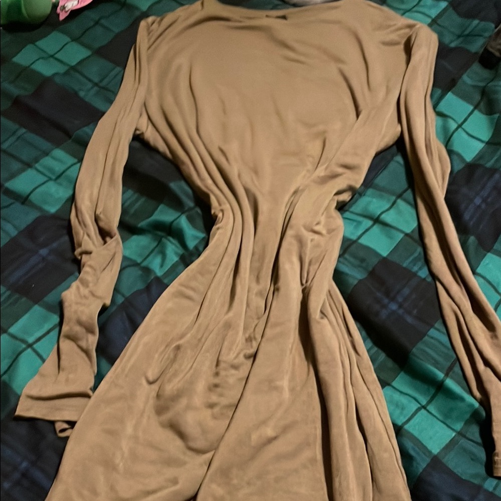 Chic Long Sleeve Tan Dress